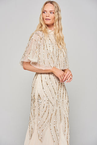 frock & frill Ora Cape Detail Embellished Maxi Dress