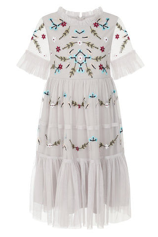 Frock & Frill Polly Vapour Blue Embroidered Dress