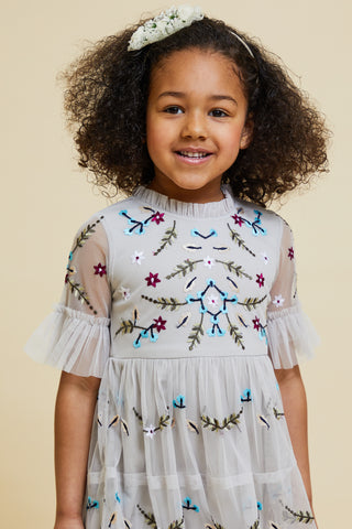 Frock & Frill Polly Vapour Blue Embroidered Dress