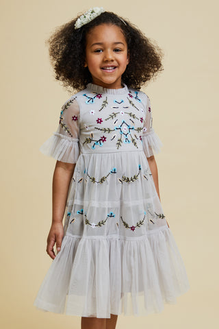 Frock & Frill Polly Vapour Blue Embroidered Dress