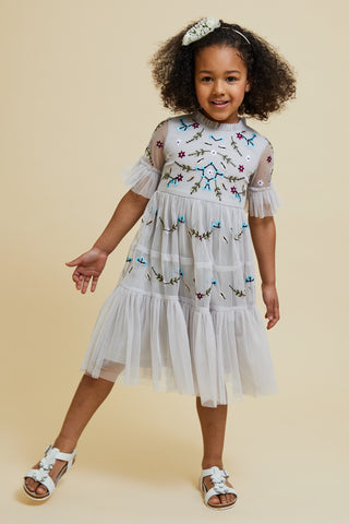 frock & frill Polly Vapour Blue Embroidered Dress