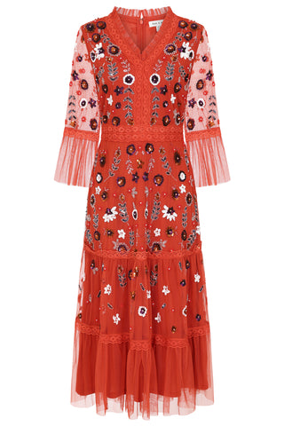 Frock & Frill Ria Copper Floral Sequin Midi Dress