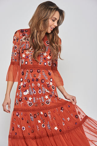 Frock & Frill Ria Copper Floral Sequin Midi Dress