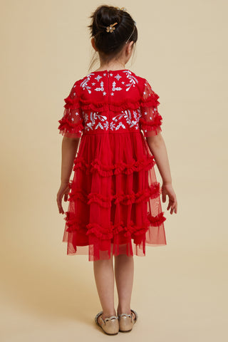 Frock & Frill Robyn Red Christmas Embroidered Dress