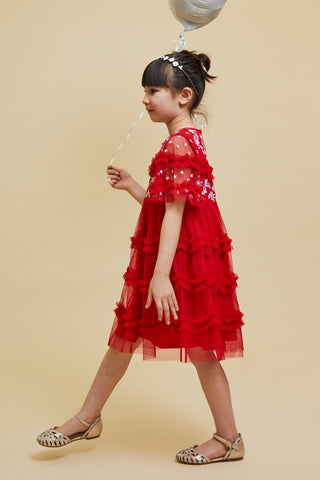 Frock & Frill Robyn Red Christmas Embroidered Dress