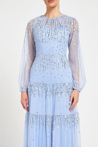 Frock & Frill Sara Blue Sequin Maxi Dress