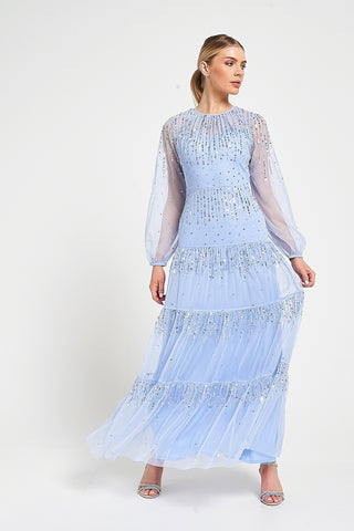 Frock & Frill Sara Blue Sequin Maxi Dress