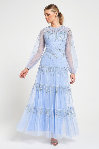 frock & frill Sara Blue Sequin Maxi Dress
