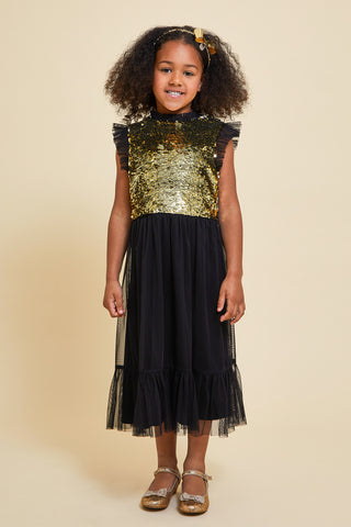 frock & frill Stella Black and Gold Sequin Dress