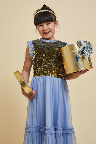 Frock & Frill Stella Ice Blue And Gold Sequin Dress