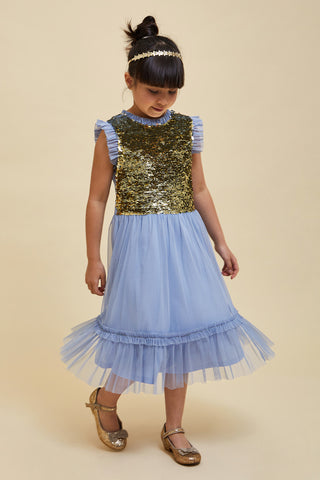 frock & frill Stella Ice Blue and Gold Sequin Dress
