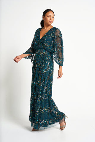 Frock & Frill Sylvia Green Sequin Maxi Dress