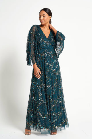 frock & frill Sylvia Green Sequin Maxi Dress