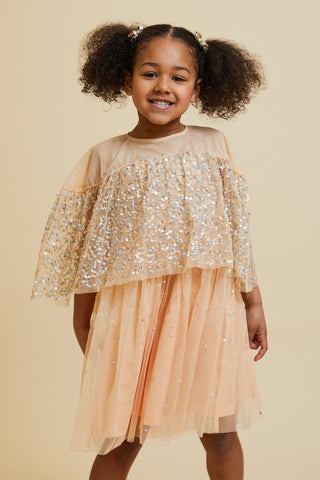 frock & frill Tessa Almond Sequin Cape Dress