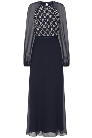 Frock & Frill Valerie Navy Embellished Maxi Dress