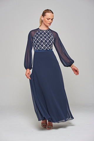 Frock & Frill Valerie Navy Embellished Maxi Dress