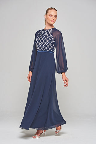 frock & frill Valerie Navy Embellished Maxi Dress