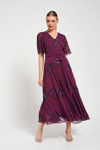 Frock & Frill Viola Purple Embellished Midaxi Dress