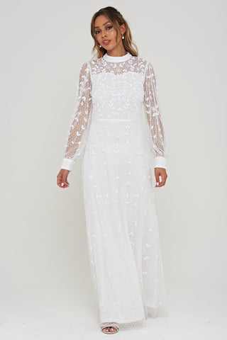 Frock & Frill Willow White Embellished Maxi Dress