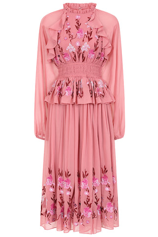 Frock & Frill Gwenna Pink Floral Embroidered Midi Dress