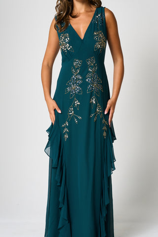 Frock & Frill Hazel Green Floral Embellished Maxi Dress