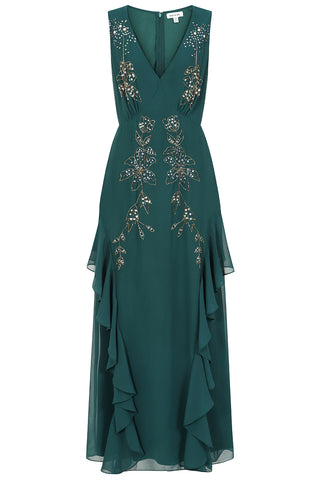 Frock & Frill Hazel Green Floral Embellished Maxi Dress