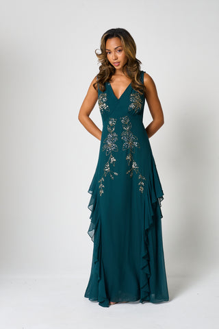 Frock & Frill Hazel Green Floral Embellished Maxi Dress