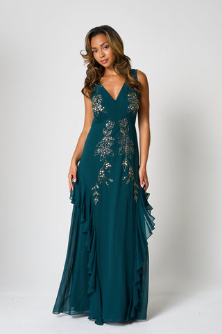 frock & frill Hazel Green Floral Embellished Maxi Dress