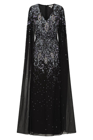 Frock & Frill Henrietta Black Embellished Cape Sleeve Maxi Dress