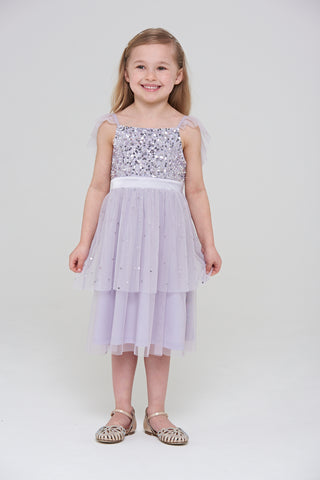 Frock & Frill Honey Light Purple Sequin Ruffle Dress With Satin Bow