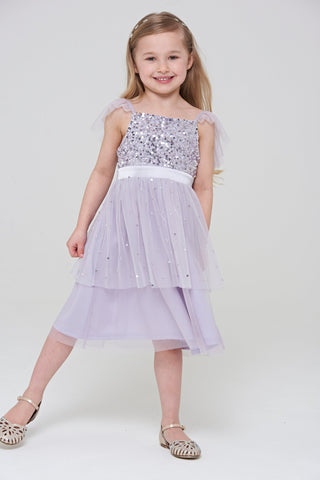 frock & frill Honey Light Purple Sequin Ruffle Dress with Satin Bow
