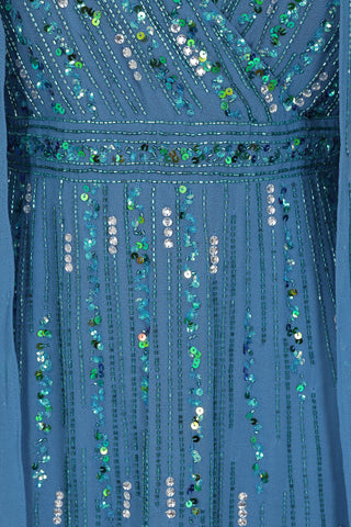 Frock & Frill Ida Blue Embellished Maxi Dress With Cape Sleeves