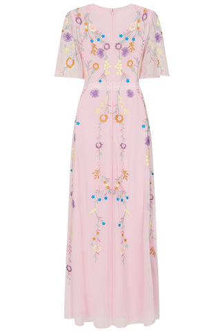Frock & Frill Irisa Pink Embroidered Button Through Maxi Dress
