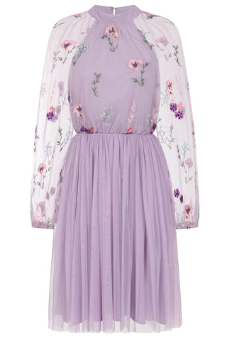 Frock & Frill Jacinta Lilac Floral Embroidered Skater Dress