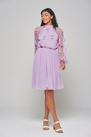 Frock & Frill Jacinta Lilac Floral Embroidered Skater Dress