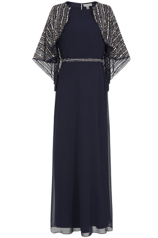Frock & Frill Jacqueline Navy Embellished Cape Sleeve Maxi Dress