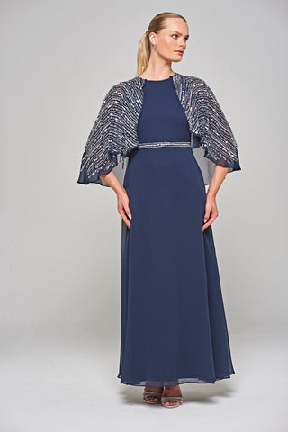Frock & Frill Jacqueline Navy Embellished Cape Sleeve Maxi Dress