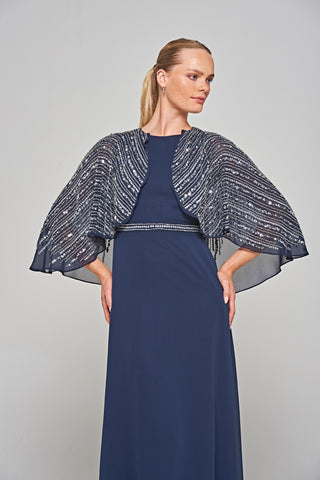 frock & frill Jacqueline Navy Embellished Cape Sleeve Maxi Dress