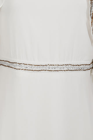 Frock & Frill Jacqueline White Embellished Cape Sleeve Maxi Dress