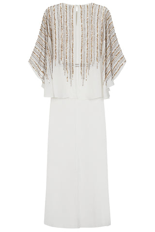 Frock & Frill Jacqueline White Embellished Cape Sleeve Maxi Dress