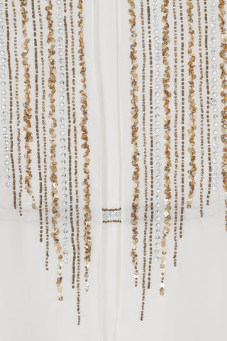 Frock & Frill Jacqueline White Embellished Cape Sleeve Maxi Dress