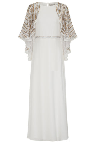 frock & frill Jacqueline White Embellished Cape Sleeve Maxi Dress