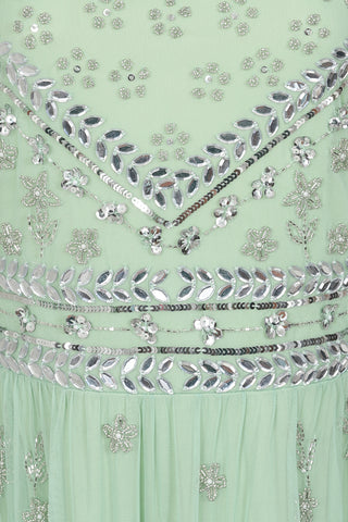 Frock & Frill Jae Green Strappy Back Maxi Dress With Floral Embellishment