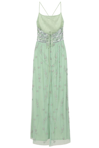 Frock & Frill Jae Green Strappy Back Maxi Dress With Floral Embellishment