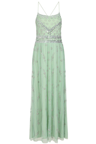 frock & frill Jae Green Strappy Back Maxi Dress with Floral Embellishment