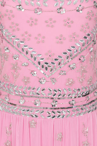 Frock & Frill Jae Pink Strappy Back Maxi Dress With Floral Embellishment