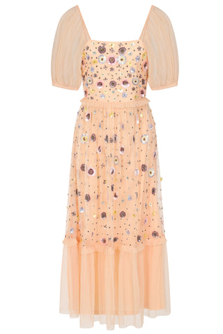 Frock & Frill Jalin Almond Floral Embellished Square Neck Midi Dress