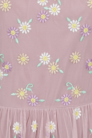 Frock & Frill Jemima Blush Tiered Floral Embroidered Maxi Dress