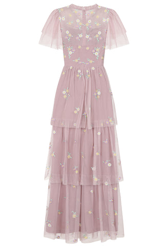 Frock & Frill Jemima Blush Tiered Floral Embroidered Maxi Dress