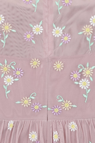 Frock & Frill Jemima Blush Tiered Floral Embroidered Maxi Dress